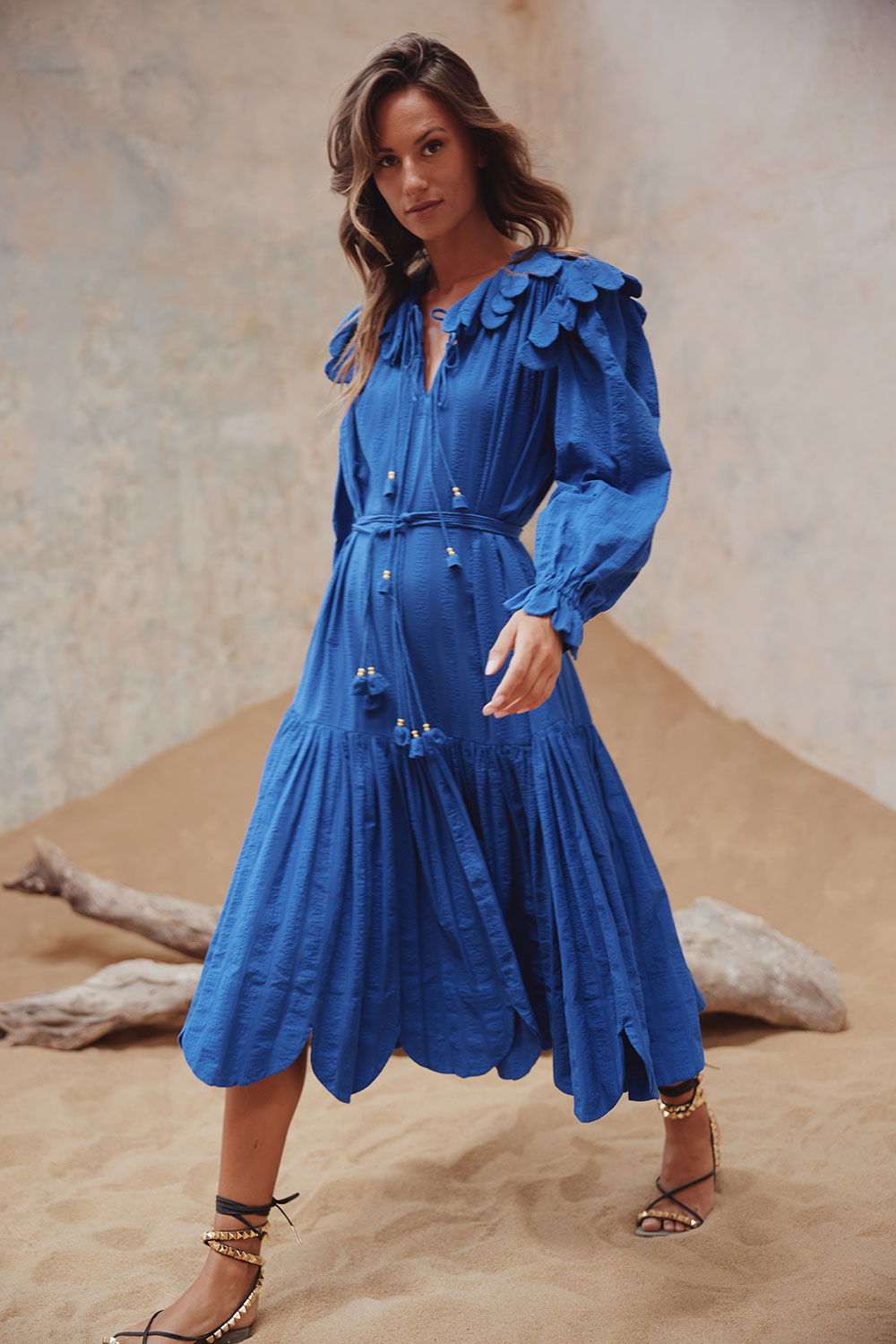 GILIAN SCALLOP MIDI DRESS BLUE SAPPHIRE