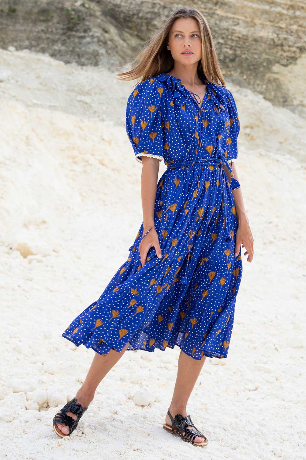 FRANCIS SCALLOP MIDI DRESS LIBERTINE BLUE SAPPHIRE