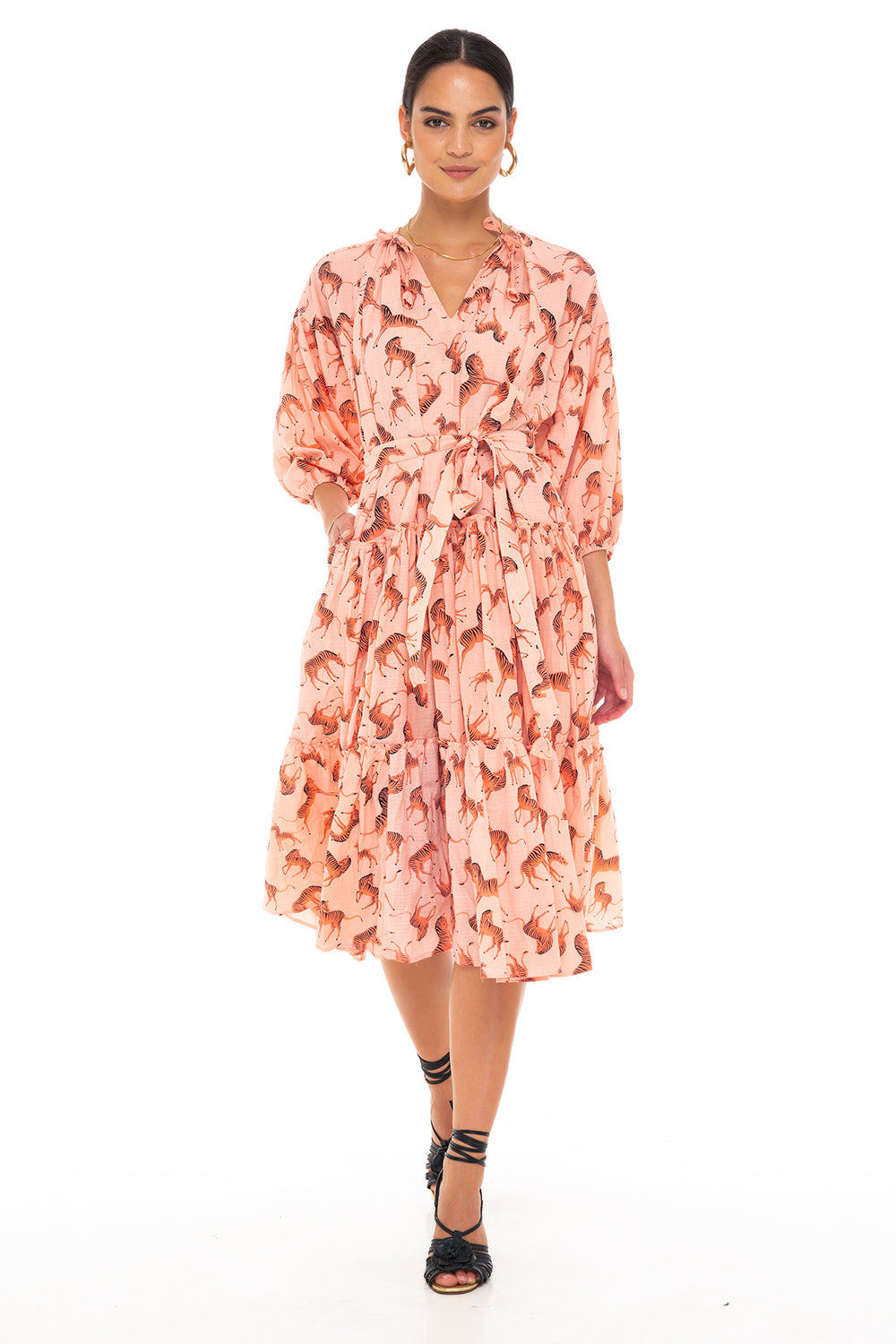 DAPPER DAN MIDI DRESS ZEBRA PEACH