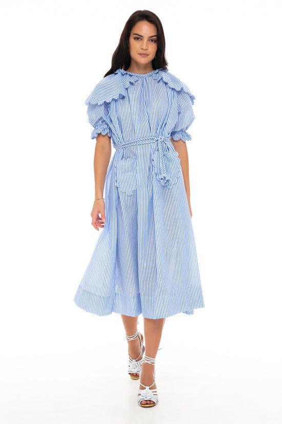 AXEL SCALLOP MIDI DRESS SEERSUCKER BLUE SKY