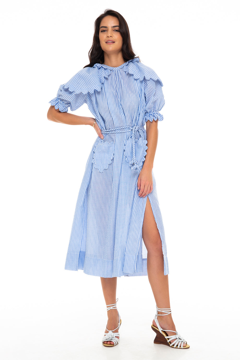 AXEL SCALLOP MIDI DRESS SEERSUCKER BLUE SKY