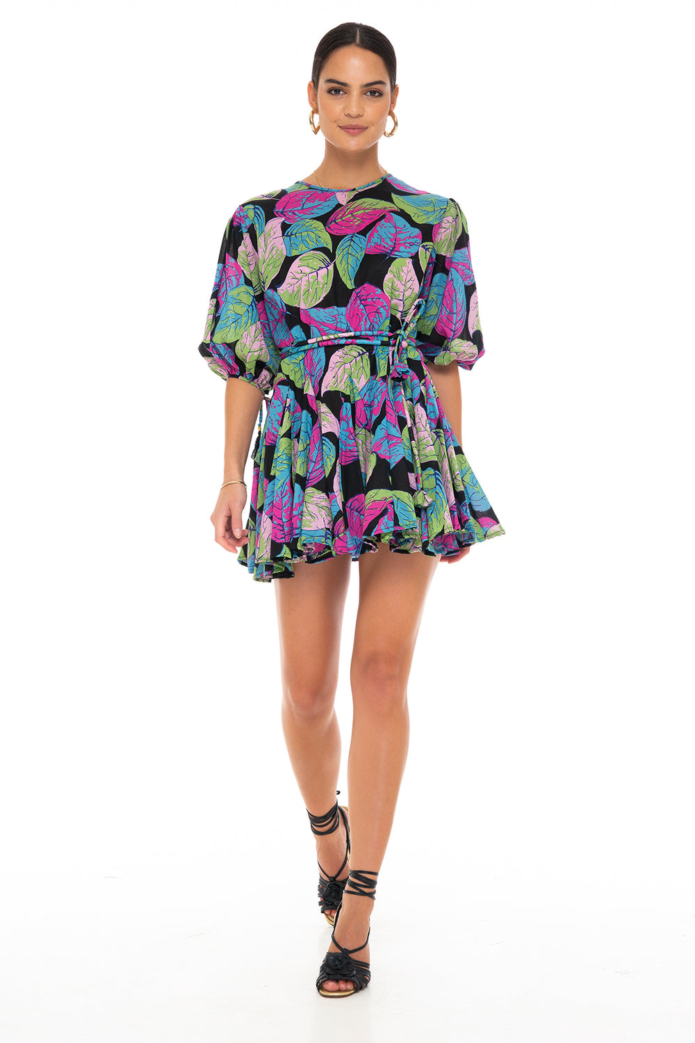 ESTELLE MINI DRESS MIXED LEAVES MULTI