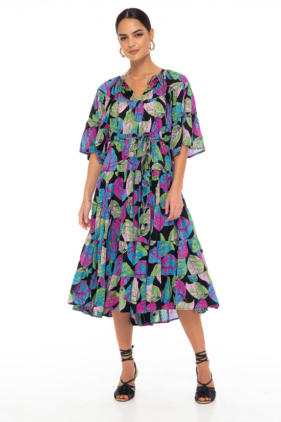 POLAR BEAR MIDI DRESS MIXED LEAVES MULTI