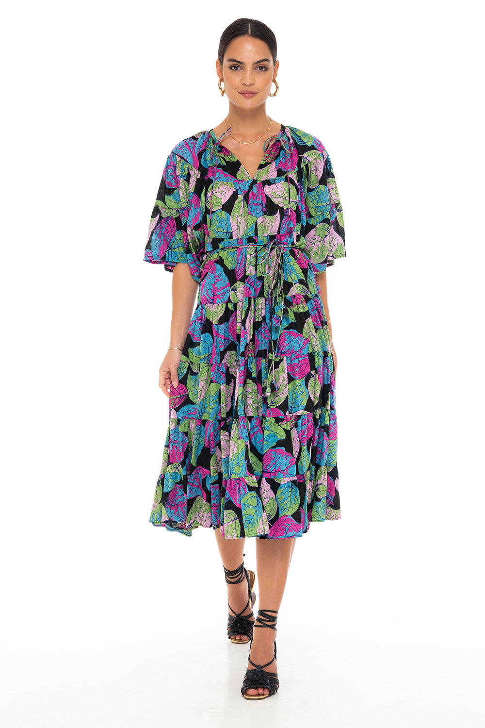 POLAR BEAR MIDI DRESS MIXED LEAVES MULTI