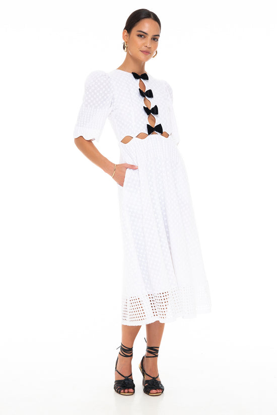 PAVILLION BOW MIDI DRESS WHITE