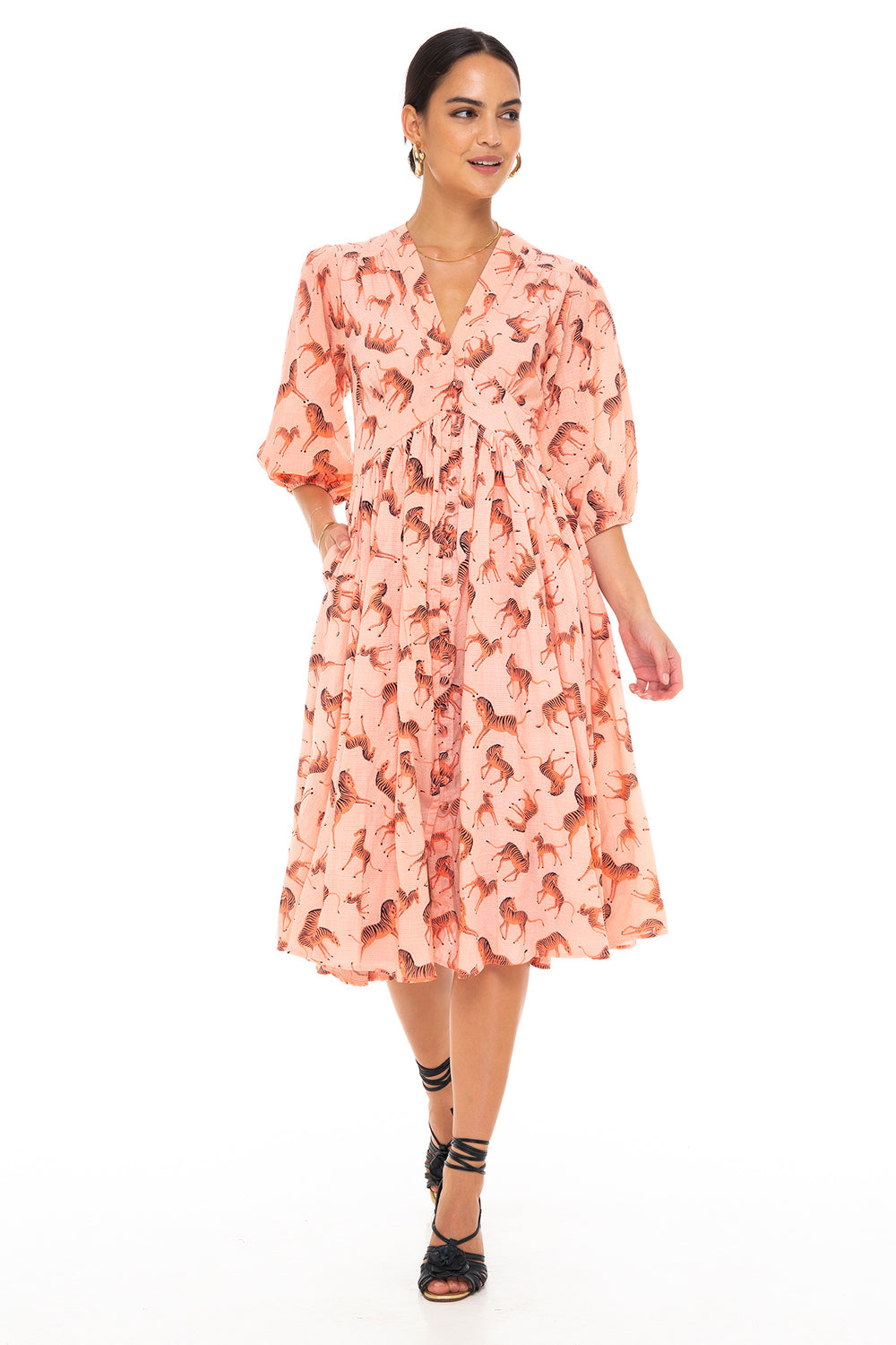 ABELLE DRESS ZEBRA PEACH