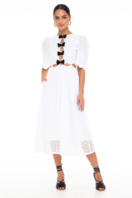 PAVILLION BOW MIDI DRESS WHITE