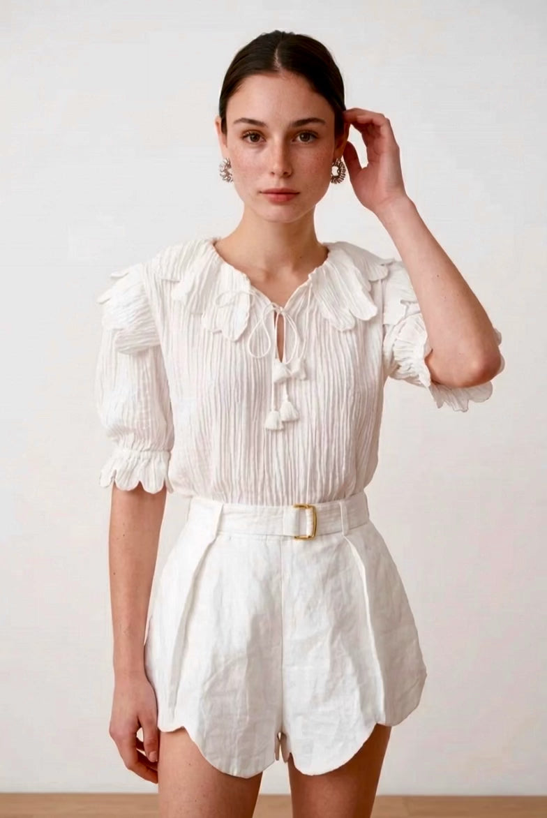 NICO SCALLOP TOP CREPES OFF WHITE