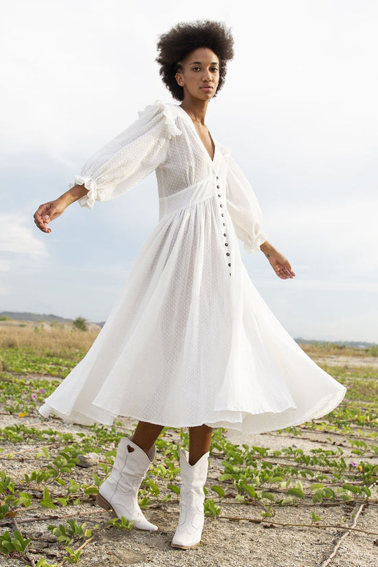 ZANTHE DOT MILKY WHITE MIDI DRESS