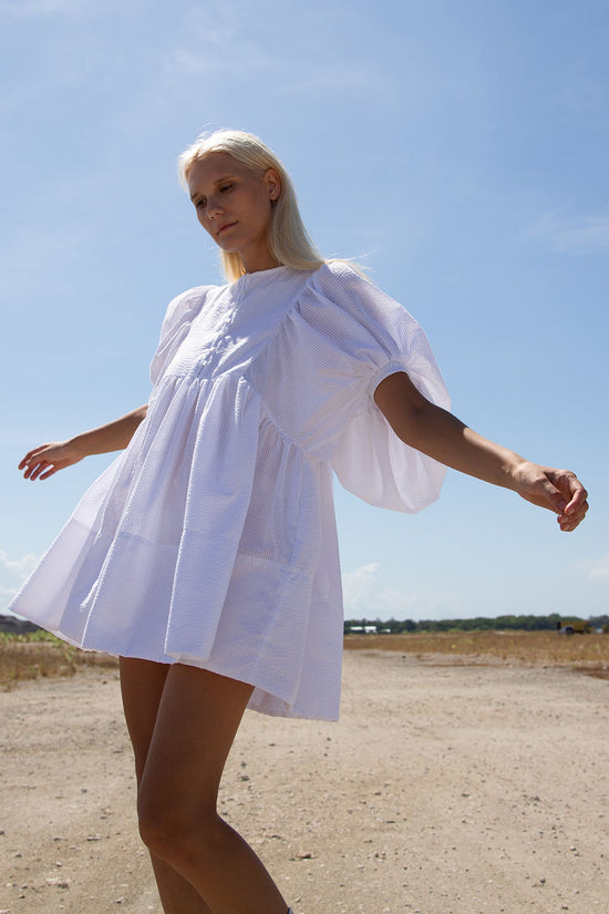 MADHU SEERSUCKER WHITE MINI DRESS