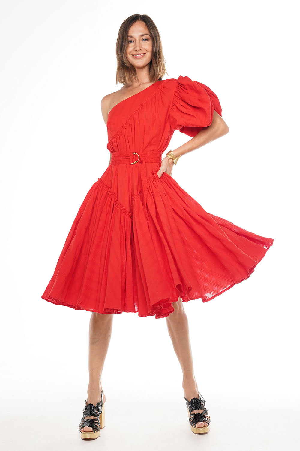 INDIE ONE SHOULDER DRESS VERMILLION