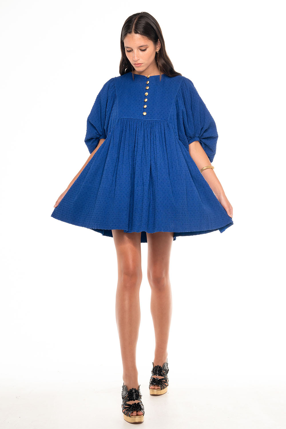 MADHU MINI DRESS SMOCKED BLUE SAPPHIRE