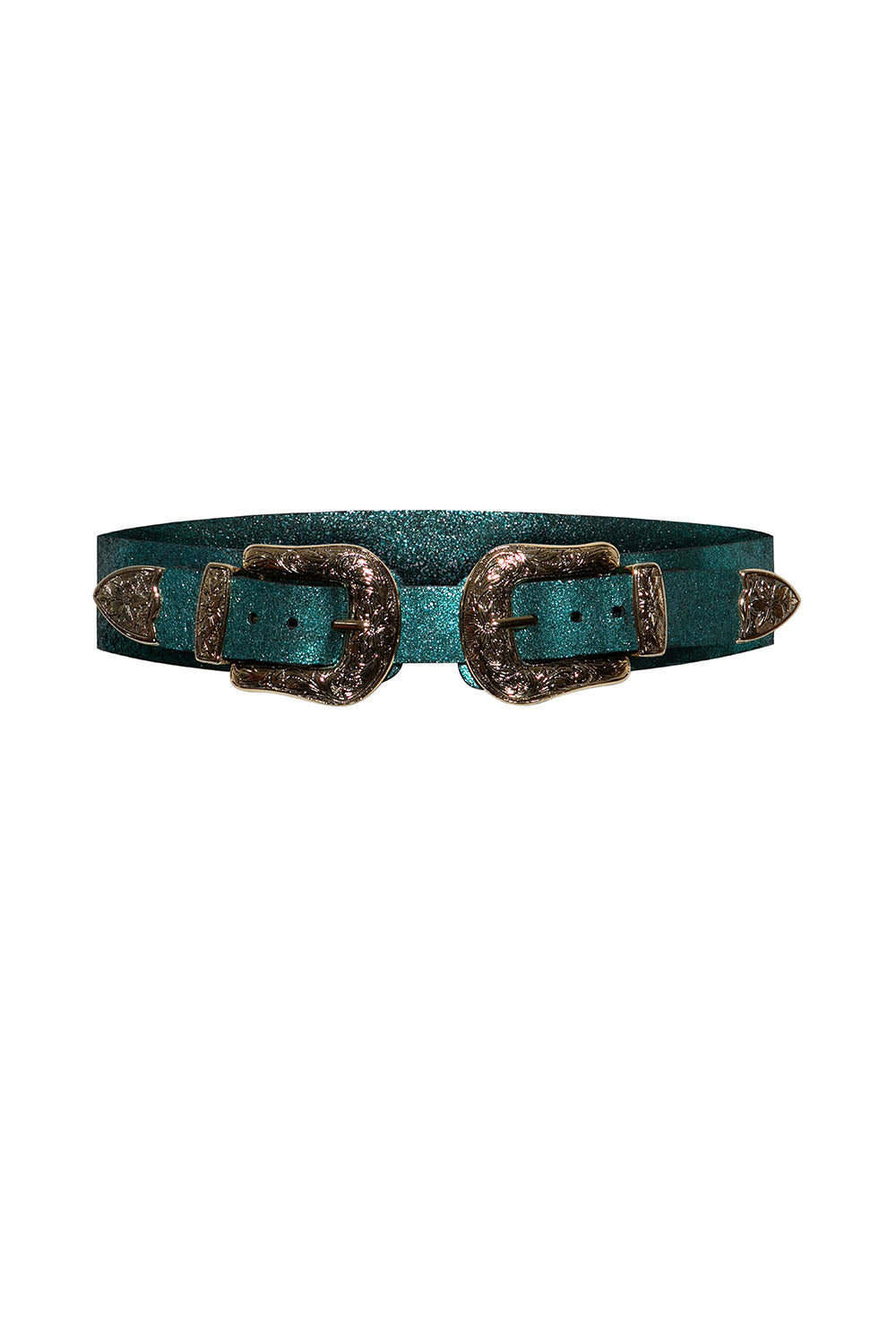 COWBOY DOUBLE BELT BLUE METALLIC