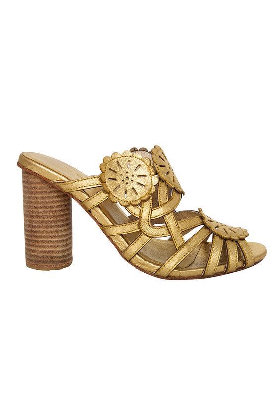 FLOWER SCALLOP HEELS GOLD