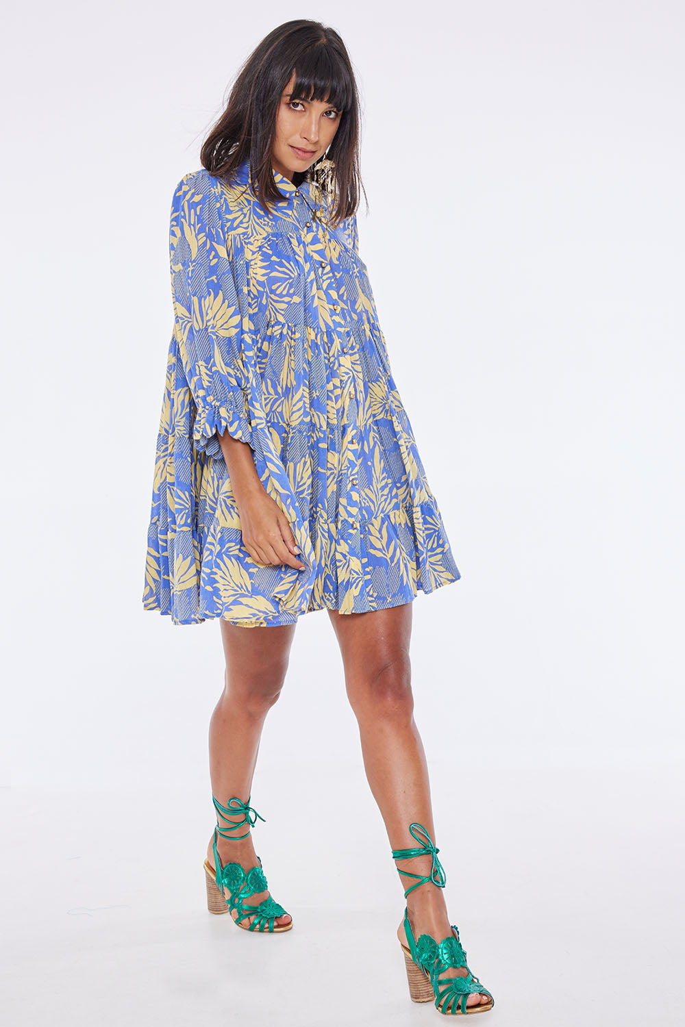 JACKIE SCALLOP PALM LAVENDER LEMON MINI DRESS